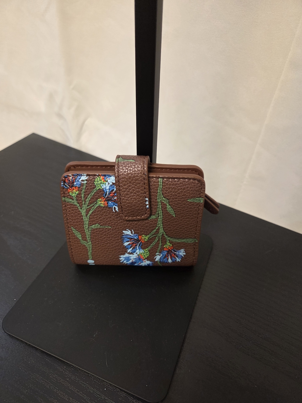 Vera Bradley Brown Floral Compact Wallet with Blue Accents